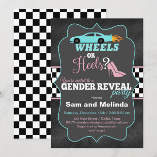 Wielen of hakken Gender Reveal Uitnodigingen