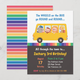 Wielen op de bus Cute Animals - Birthday Party Kaart