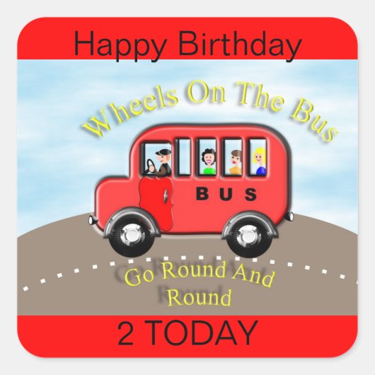 Wielen op de Bus Red Label Sticker Cake Topper (Voorkant)