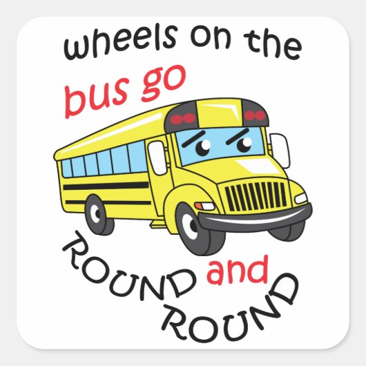 Wielen op de bus vierkante sticker (Voorkant)