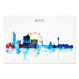 Wien skyline, Oostenrijkse Waterverf Art Foto Afdruk