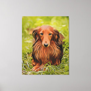 Wiener Brown Dachshund over gras in de tuin Canvas Afdruk