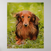 Wiener Brown Dachshund over gras in de tuin Poster (Voorkant)