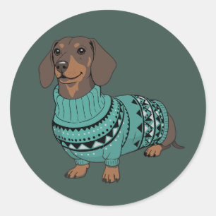 Wiener Dog Kerstmis Horrortrui Dachshund Huisdier Ronde Sticker