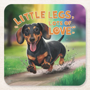 Wiener Dog Little Legs Veel liefde Vierkante Kartonnen Onderzetter