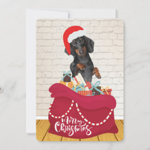 Wienerhond Kerstman Hoed Tas Cadeaus Kerstmis Feestdagenkaart