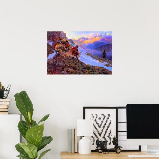 Wiens Man tegen Grizzly Charles Marion Russell Poster (Thuiskantoor)