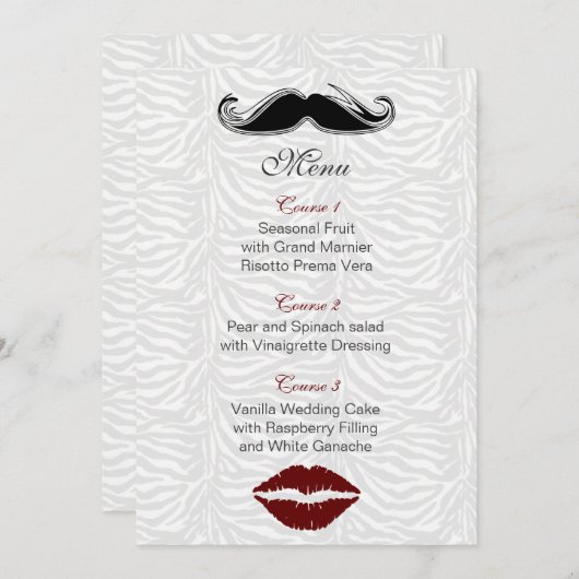 wiet en snor zebra strepen trouwmenu menu (Voorkant / Achterkant)