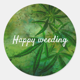 Wiet  Grunge, Happy weeding Trouwwoordspeling Ronde Sticker