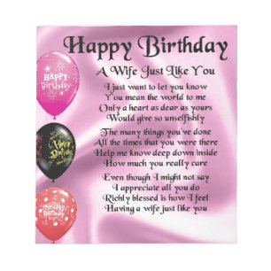 Wife gedicht - Happy Birthday Design Notitieblok