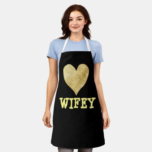 WIFE KITCHEN WIFEY Gold glitter hart APRONS Schort (Gedragen)