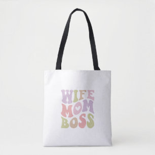 Wife Moeder Baas Retro Script Groovy Moederdag Draagtas