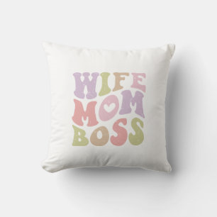Wife Moeder Baas Retro Script Groovy Moederdag Kussen