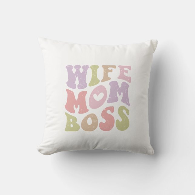 Wife Moeder Baas Retro Script Groovy Moederdag  Kussen (Voorkant)