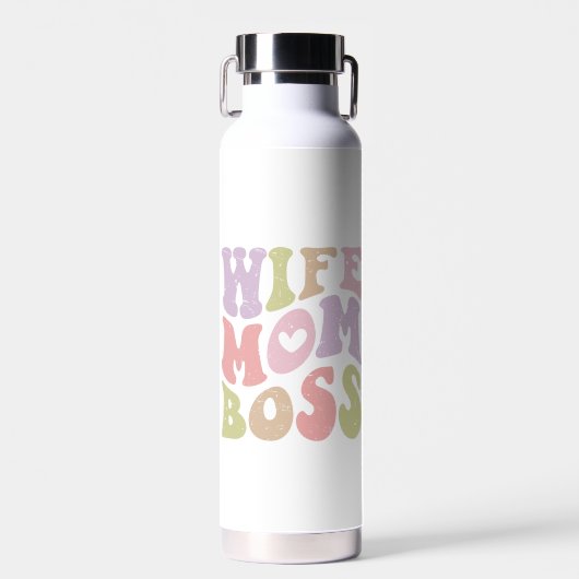 Wife Moeder Baas Retro Script Groovy Moederdag Waterfles (Voorkant)