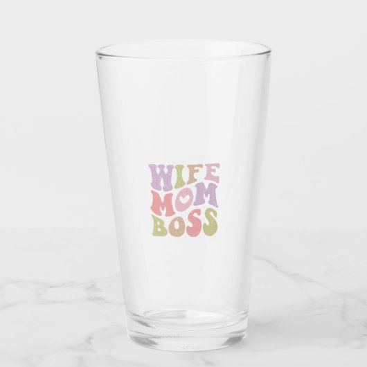Wife Moeder Baas Retro Script Moederdag Glas (Voorkant)