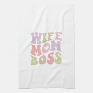 Wife Moeder Baas Retro Script Moederdag Theedoek