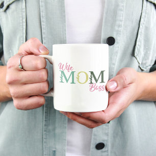 Wife Moeder Baas Schattige Bloem Typografie Moeder Koffiemok