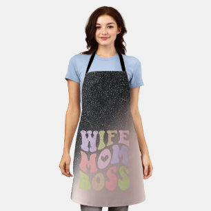 Wife Moeder Baas Zwart Glitter Ombre Roze Goud Schort