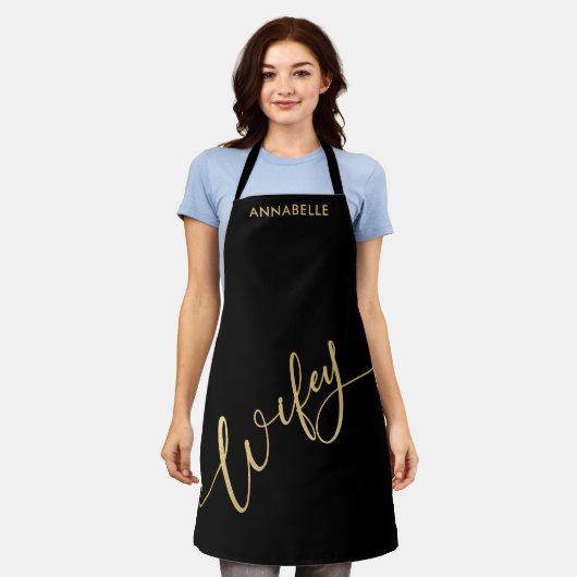 Wifey Gold Script Passen getrouwd Apron Schort (Gedragen)