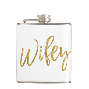Wifey kolf met goudfolie typografie heupfles