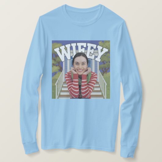 Wifey Light Blue T-shirt met lange mouwen (Design voorkant)