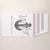 Wifey Nautical Monogramme Dusty Rose Ancre rose (Serviette de bain)