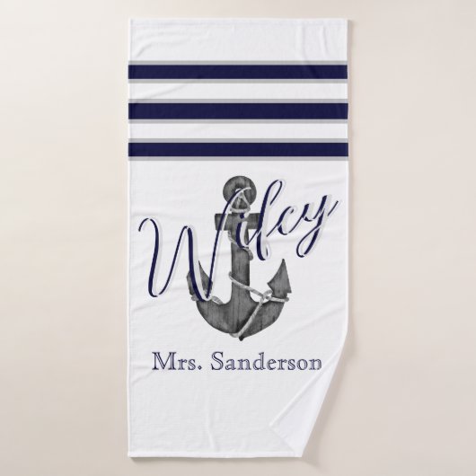 Wifey Nautical White et Navy Blue Ancre Beach (Serviette de bain)