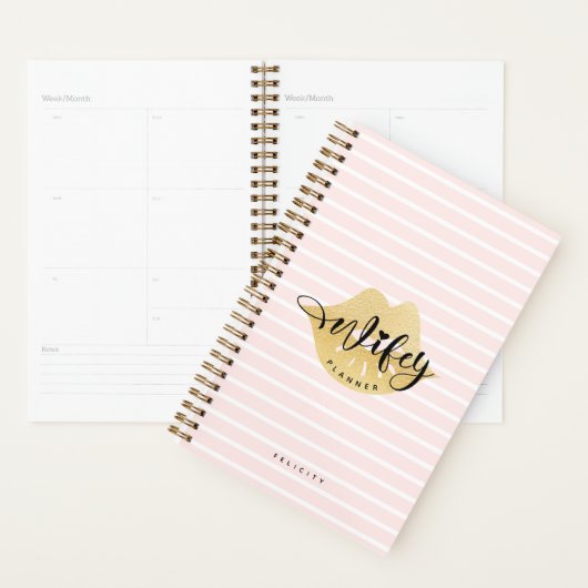 Wifey | Stijlvolle gouden Lips & Blush Pink Stripe Planner (Display)