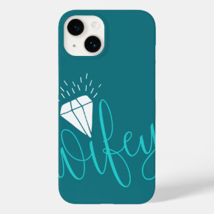 Wifey Turquoise Script & Diamond Case-Mate iPhone 14 Hoesje