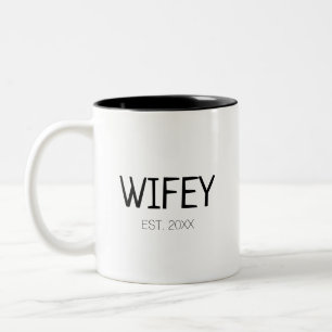 Wifey vrouw aangepaste naam of datum tweekleurige koffiemok