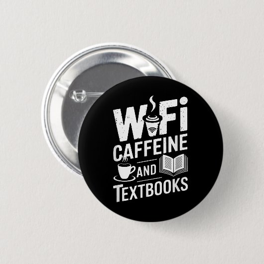 Wifi Caffeine And Textbooks Ronde Button 5,7 Cm (Voorkant /achterkant)