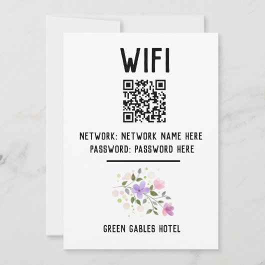 WiFi-code met QR-code en bloemontwerp Feestdagenkaart (Voorkant)