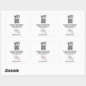 WiFi-code met QR-code en bloemontwerp Vierkante Sticker (Vel)