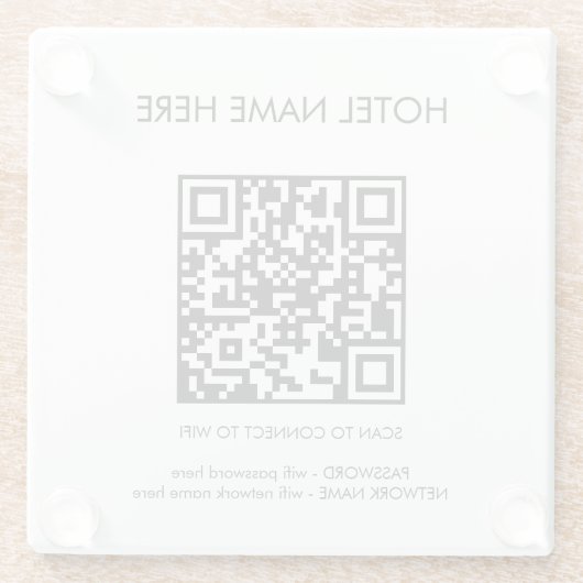 WIFI Details QR Code Hotelnaam Eenvoudig Glazen Onderzetter (Achterkant)