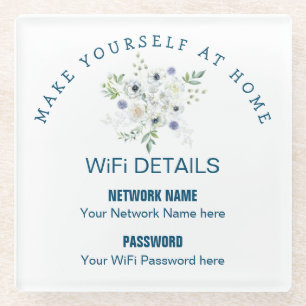 WiFi Details voor bezoekers Florals Typografie Glazen Onderzetter