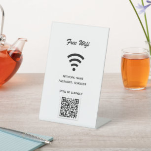 Wifi internet qr code scan om wit te verbinden reclamebord met voetstuk