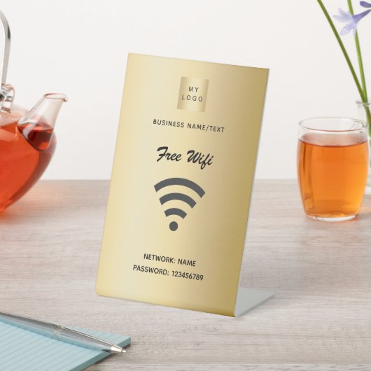 Wifi internet zakelijk logo goud reclamebord met voetstuk (Insitu)
