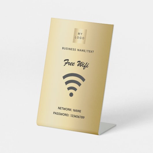 Wifi internet zakelijk logo goud reclamebord met voetstuk (Voorkant)