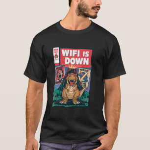 WIFI is down comic book parodie T Rex Dinosaur Vol T-shirt