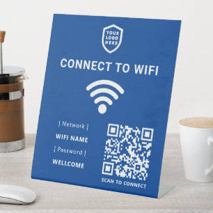 WiFi-netwerk Blauw QR-codescannen om verbinding Reclamebord Met Voetstuk