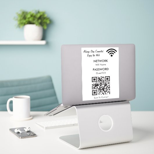 WiFi-netwerk met aangepaste QR-codetekst voor gast Sticker (Laptop op bureau)