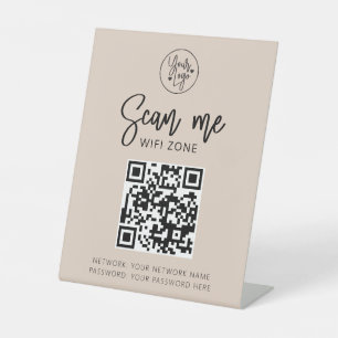 Wifi Netwerk QR Code Scan Me Blush Roze Zakelijk Reclamebord Met Voetstuk