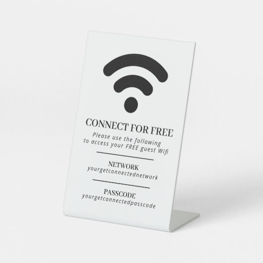 Wifi netwerk toegangscode gast info aangepaste mon reclamebord met voetstuk (Voorkant)