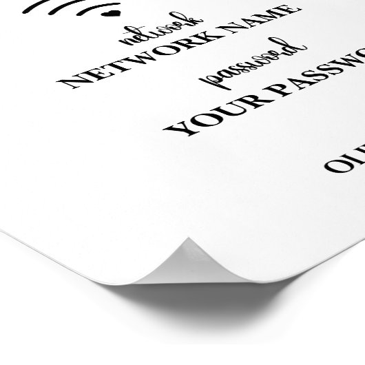 Wifi Netwerk Wachtwoord Elegant Modern Wedding Sig Poster (Hoek)