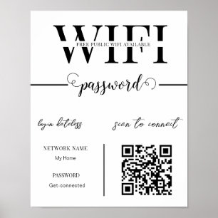 WIFI Netwerk Wachtwoord QR Code Zwart & Wit Modern Poster