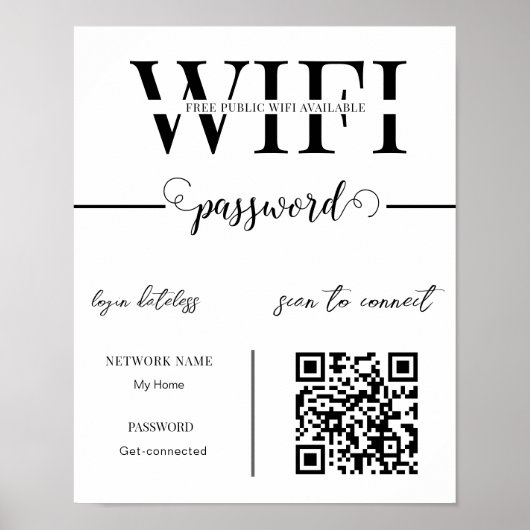 WIFI Network Password QR Code Black & White Modern Poster (Voorkant)