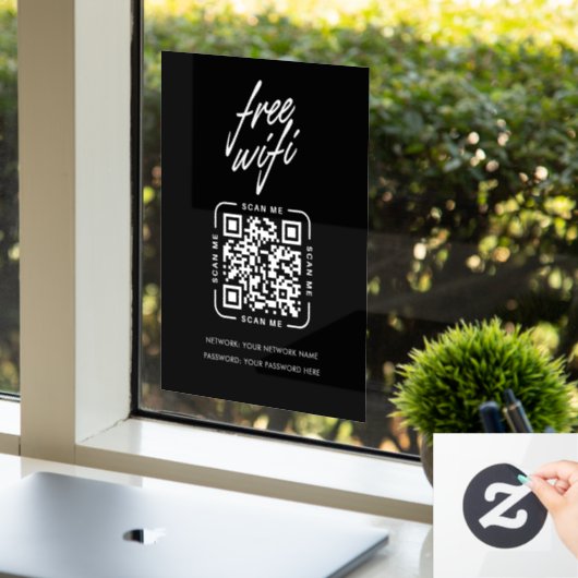 Wifi Network QR Code Black Modern Business Raamsticker (Kantoor)
