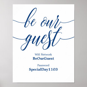Wifi Password Wedding Sign Navy Blue Calligrafie Poster