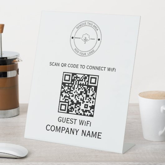 Wifi QR Code Wachtwoord en Netwerknaam Wit Reclamebord Met Voetstuk (Insitu)